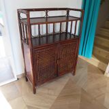 Support buffet bibus woven rattan 2 doors in caning - vintage 60s/70s