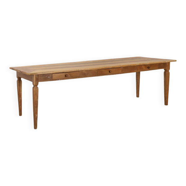 Table de ferme provinciale en bois d'orme, France vers 1850