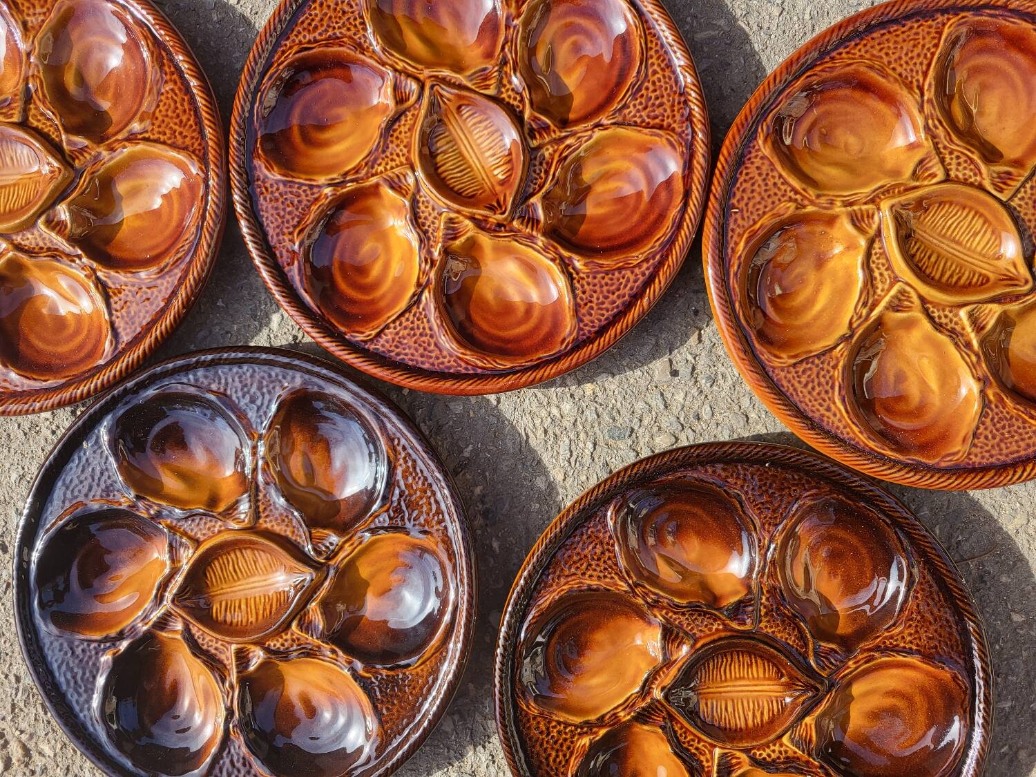 5 earthenware oyster plates from Saint Clement, 1960s