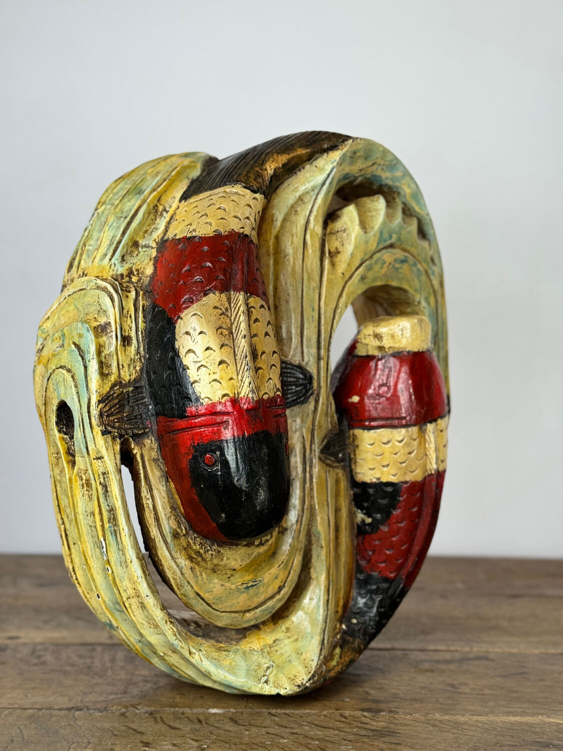 Wooden wall sculpture of Koi Carp, tribal India, mid-20th century.