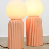 2 lampes de table vintage italiennes en céramique saumon et opaline
