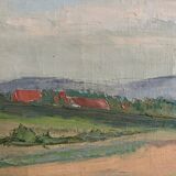 Oil on canvas depicting a 20th century landscape by Carlos Gallos