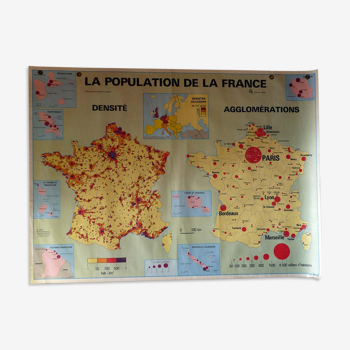 Carte scolaire poster vintage "La population de la France" édition MDI