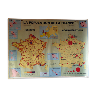 School poster vintage "The population of the France" map edition MDI