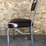 Old chair metal chrome & skaï brown 70s vintage