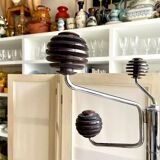 Space Age coat rack 8 hooks in chromed metal and brown bakelite