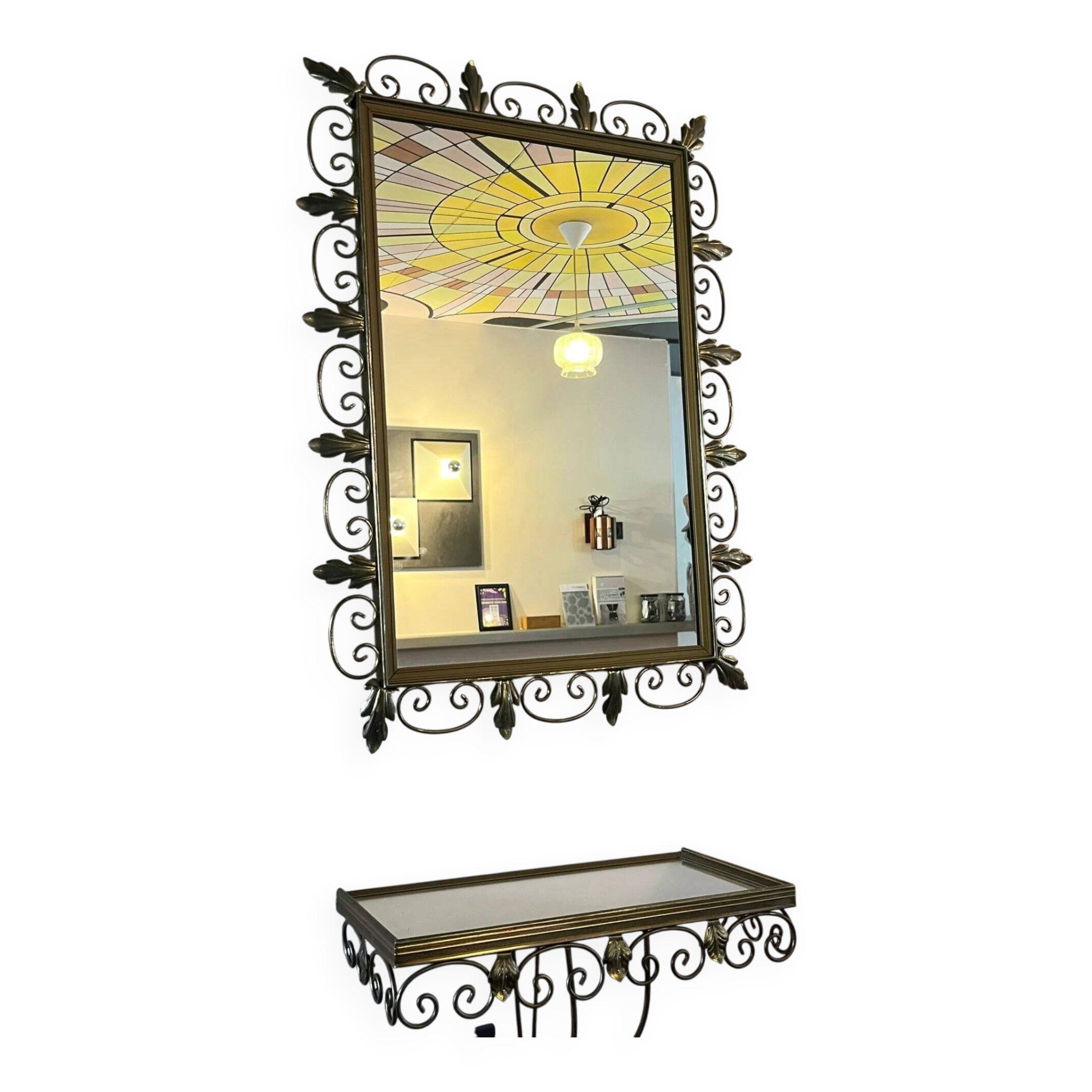 Vintage brass Deknudt mirror with shelf, 1970s