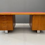 Bauhaus Walnut Writing Desk with Red Top