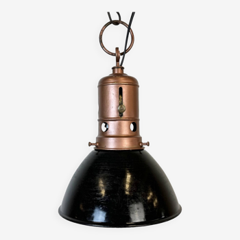 Lampe d'usine industrielle en émail noir avec plateau en fer, italie, 1950s