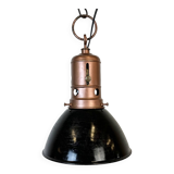 Industrial Italian Black Enamel Factory Lamp with Iron Top, 1950s