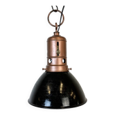 Industrial Italian Black Enamel Factory Lamp with Iron Top, 1950s