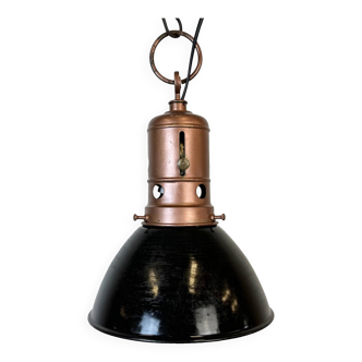 Industrial Italian Black Enamel Factory Lamp with Iron Top, 1950s