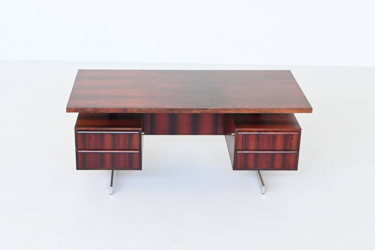 Danish floating writing desk in rosewood and chrome Denmark 1960