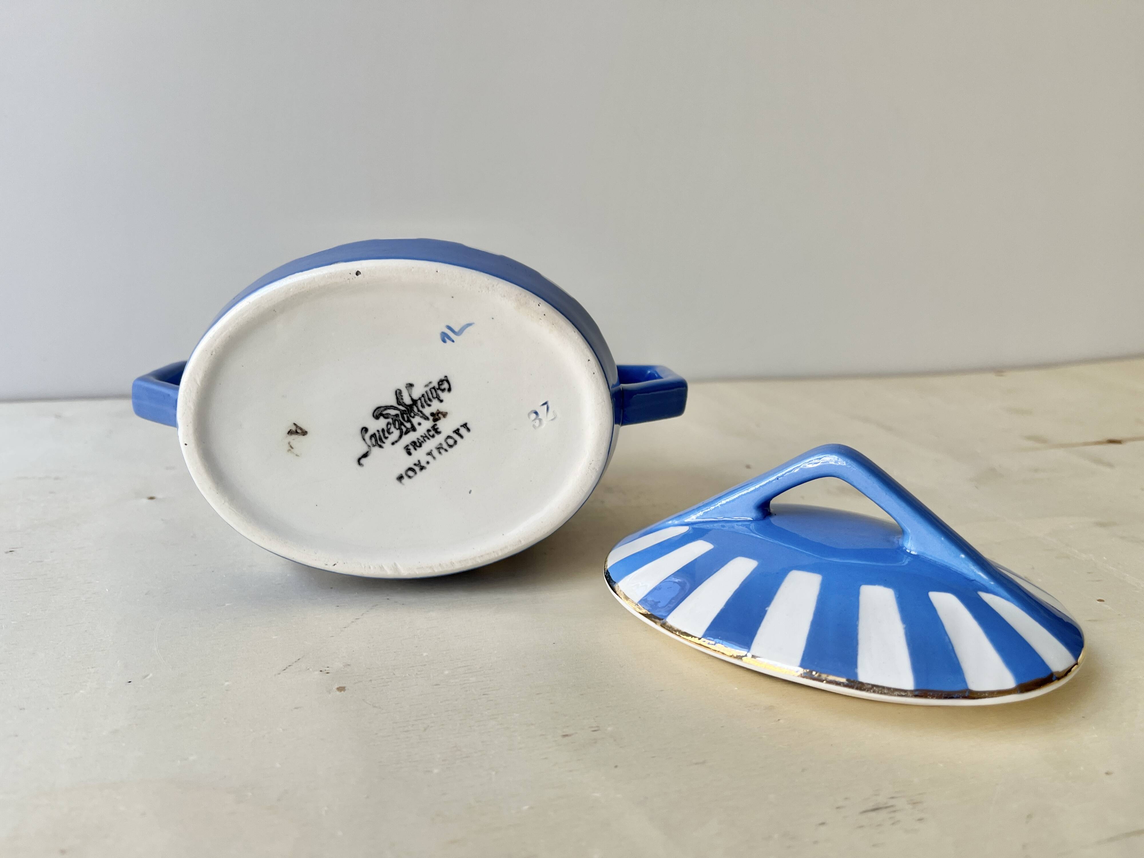 Fox trott sugar bowl from sarreguemines, 1930s, vintage art deco earthenware