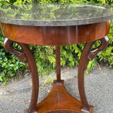 Empire style pedestal table with gooseneck, marble top.