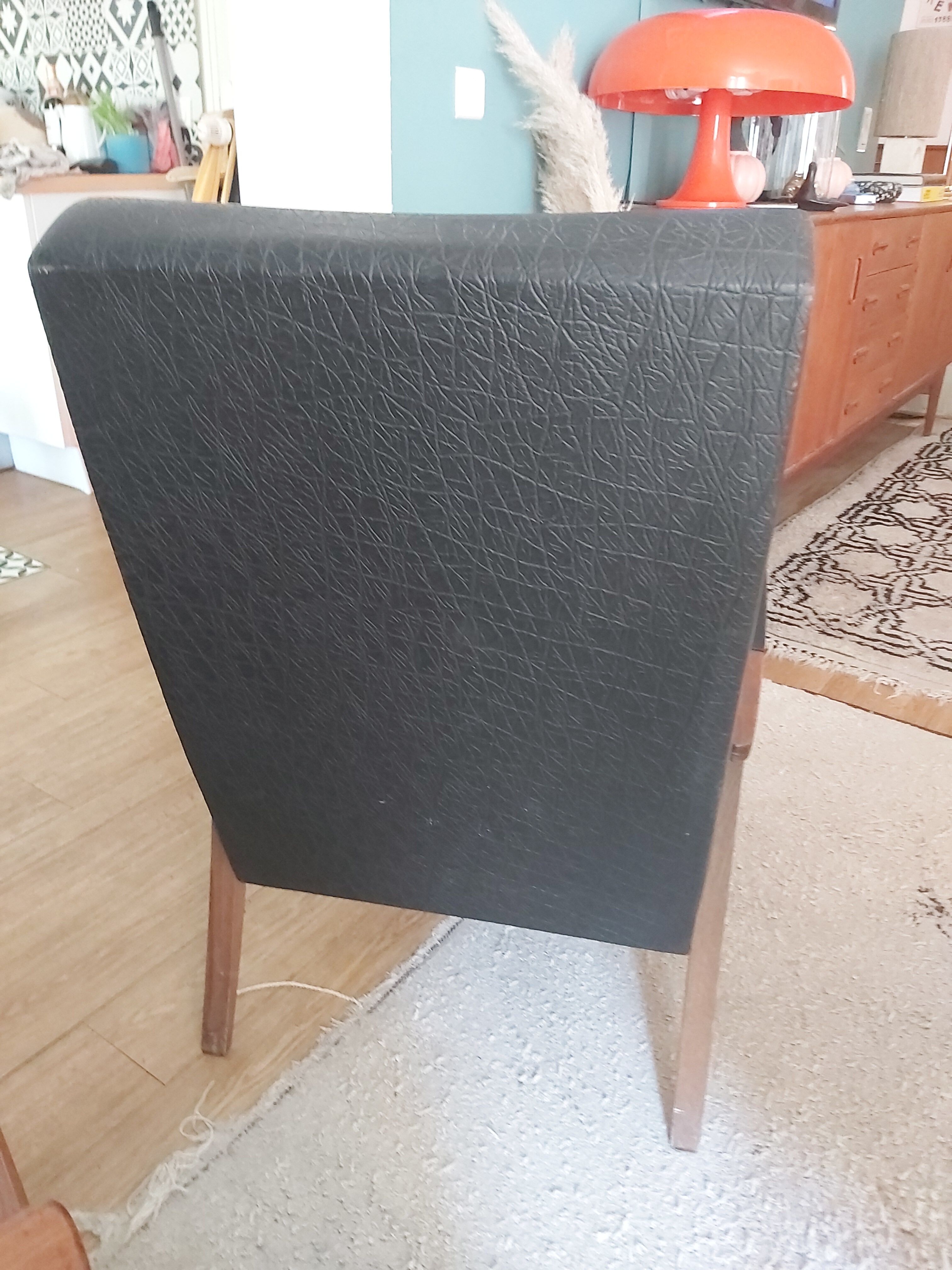 Armchair 60s wood and imitation leather