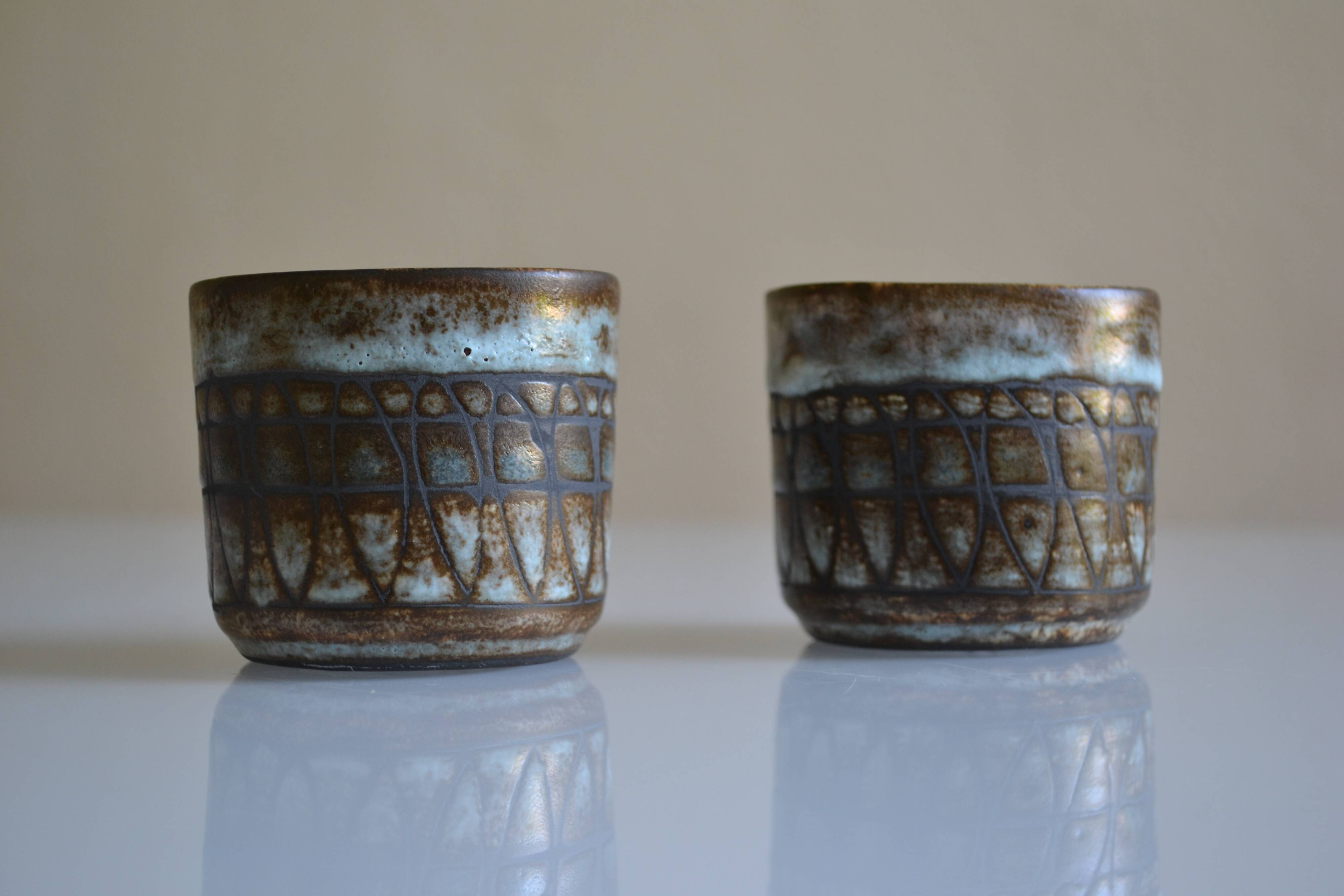 Set of 2 ceramic cups or mugs from the 1950s 1960s signed Rigal