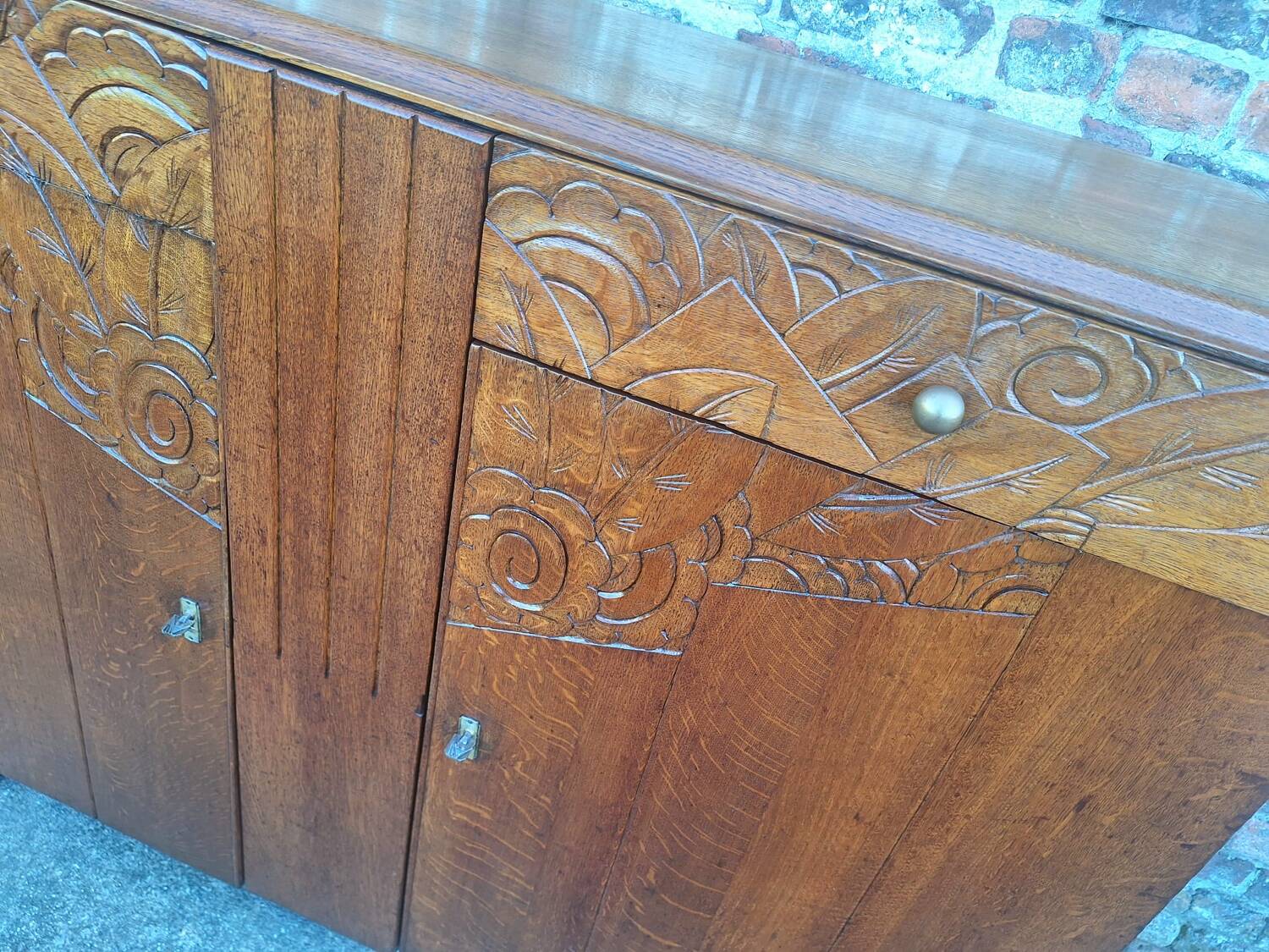 Art Deco buffet wooden tray, antique china cabinet