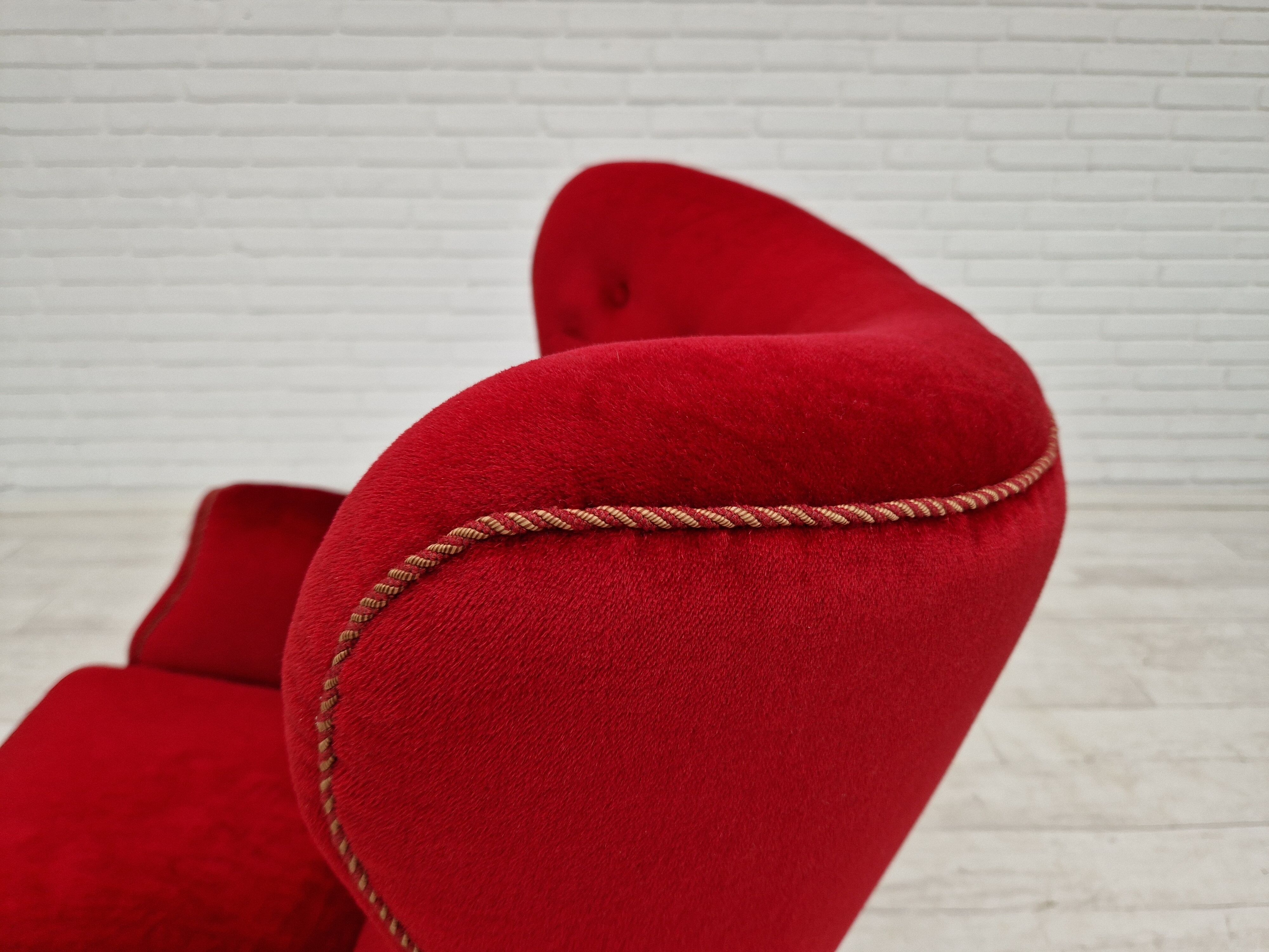 1960s, danish high back vintage armchair in cherry-red velour
