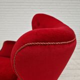 1960s, danish high back vintage armchair in cherry-red velour