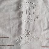 Antique hand embroidered linen 1 sheet 2 pillowcases 1 bolster cover