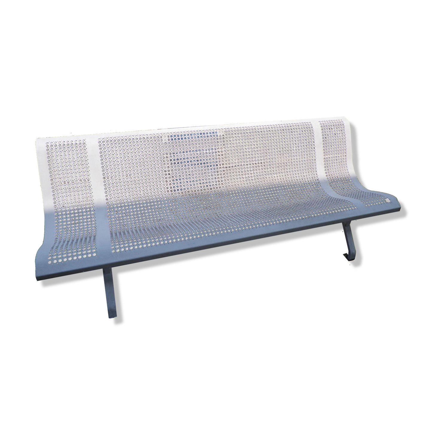 Old public wrought iron bench painted white - 50s