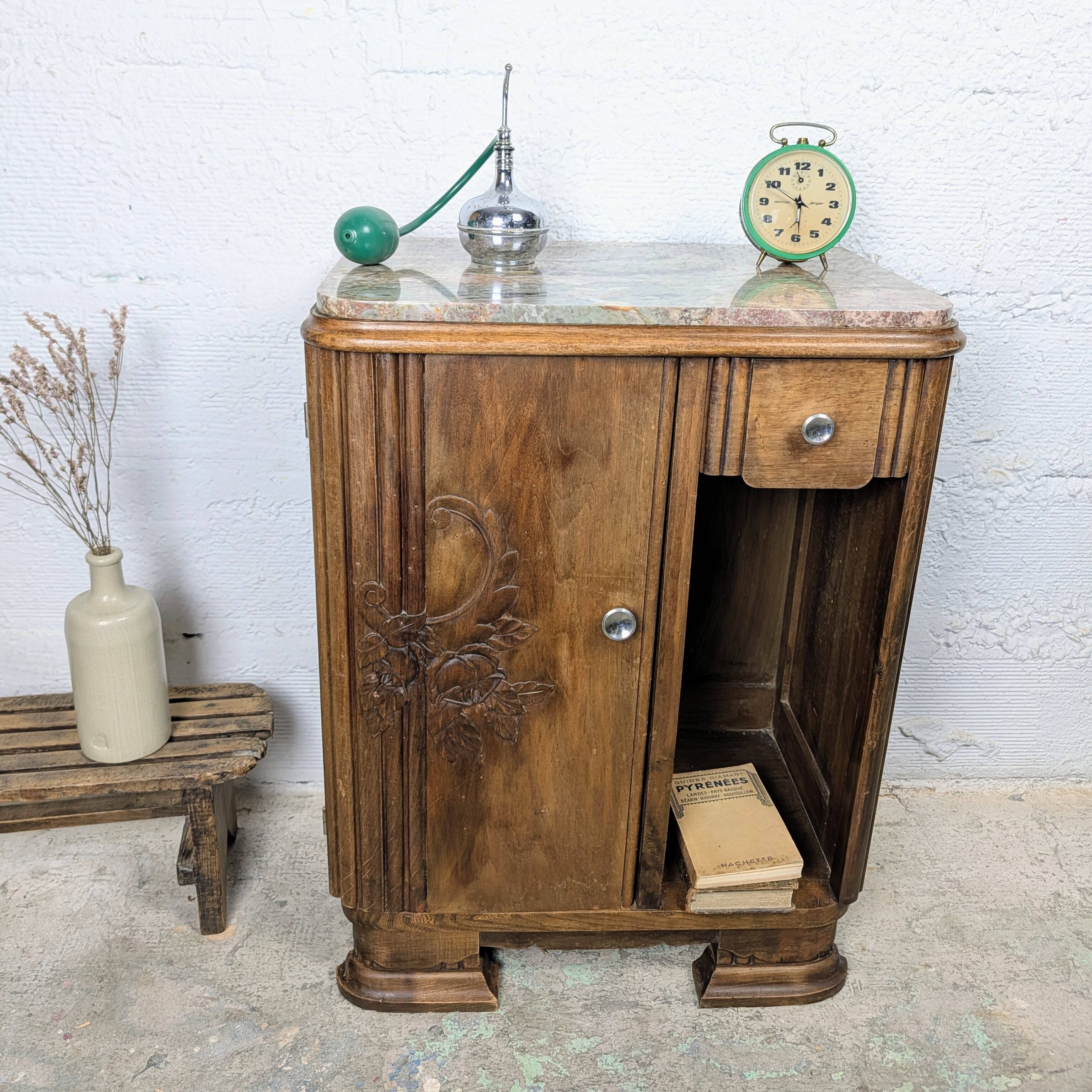Art Deco bedside table in wood and marble