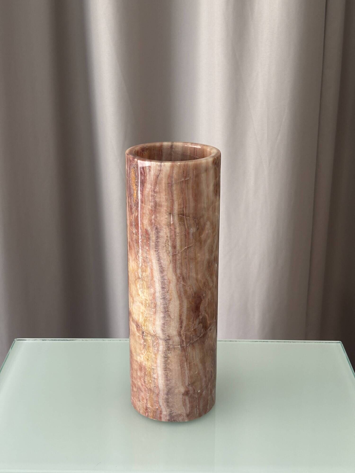 Vintage Italian Red Onyx Cylinder Vase, 1970s