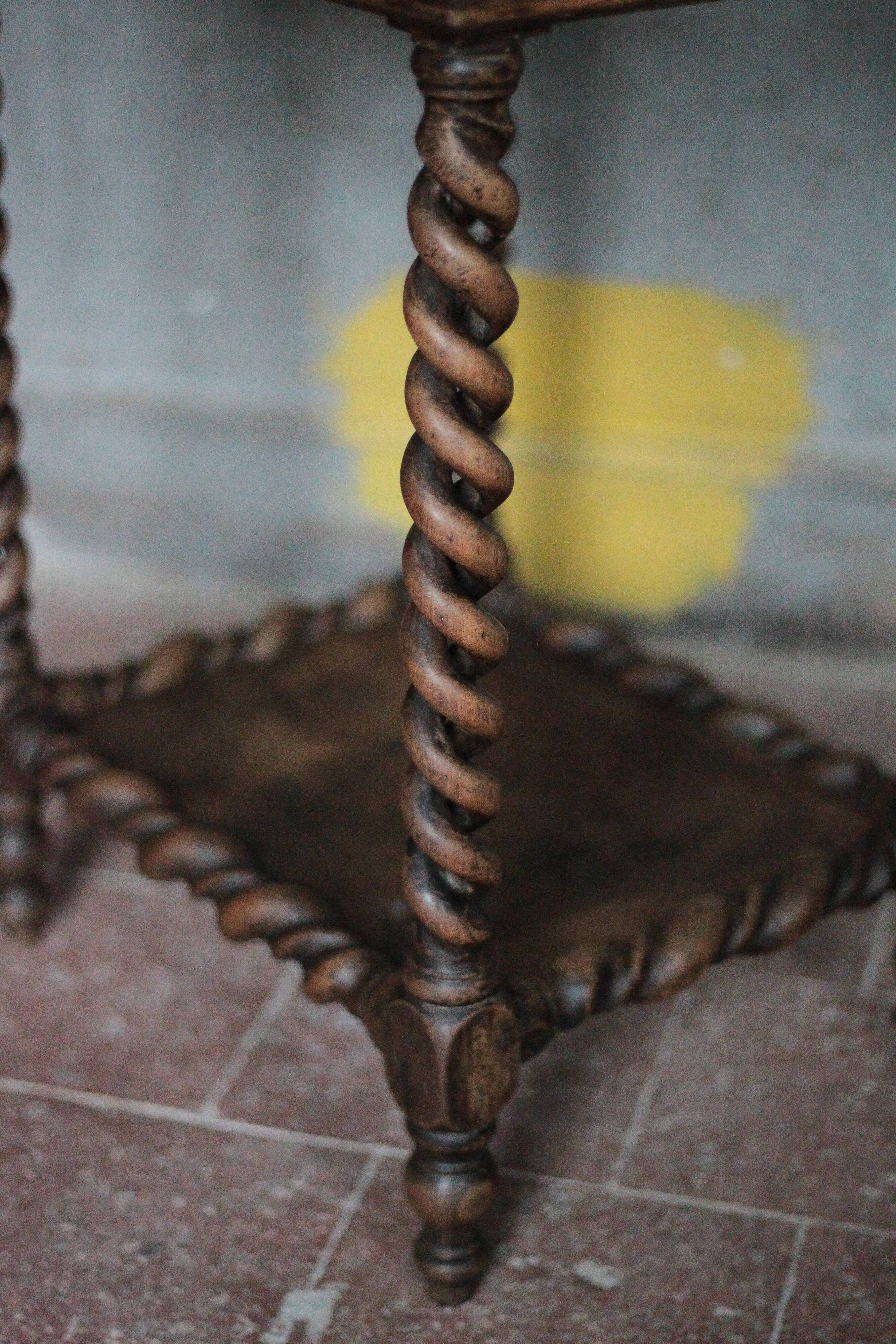 Antique turned wood bedside table with drawer, side table, nightstand