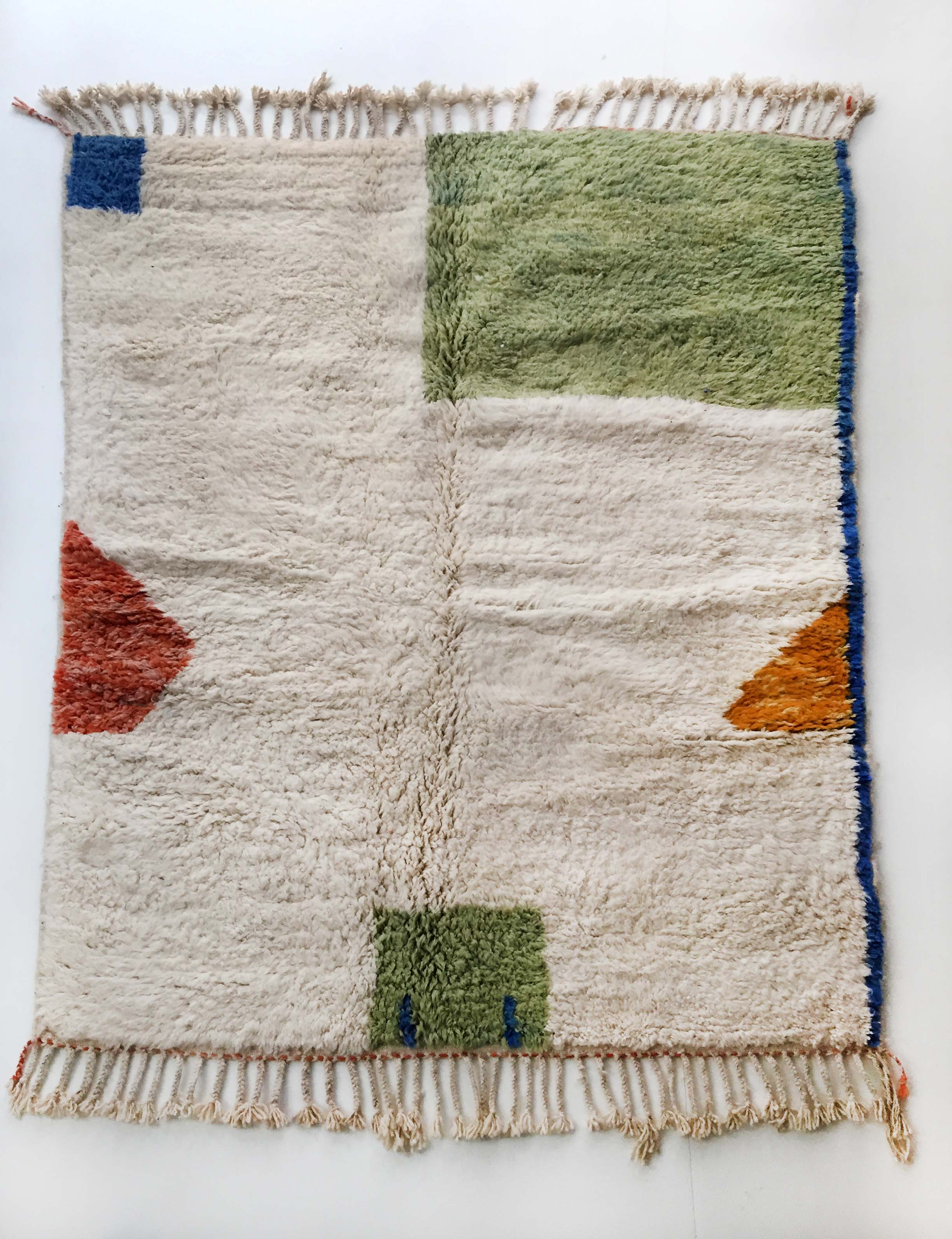 Moroccan berber carpet beni ouarain unbleached with colorful patterns 207x166cm