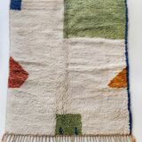 Moroccan berber carpet beni ouarain unbleached with colorful patterns 207x166cm