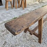 Pair of rustic solid oak farm benches 19th century - 2m90