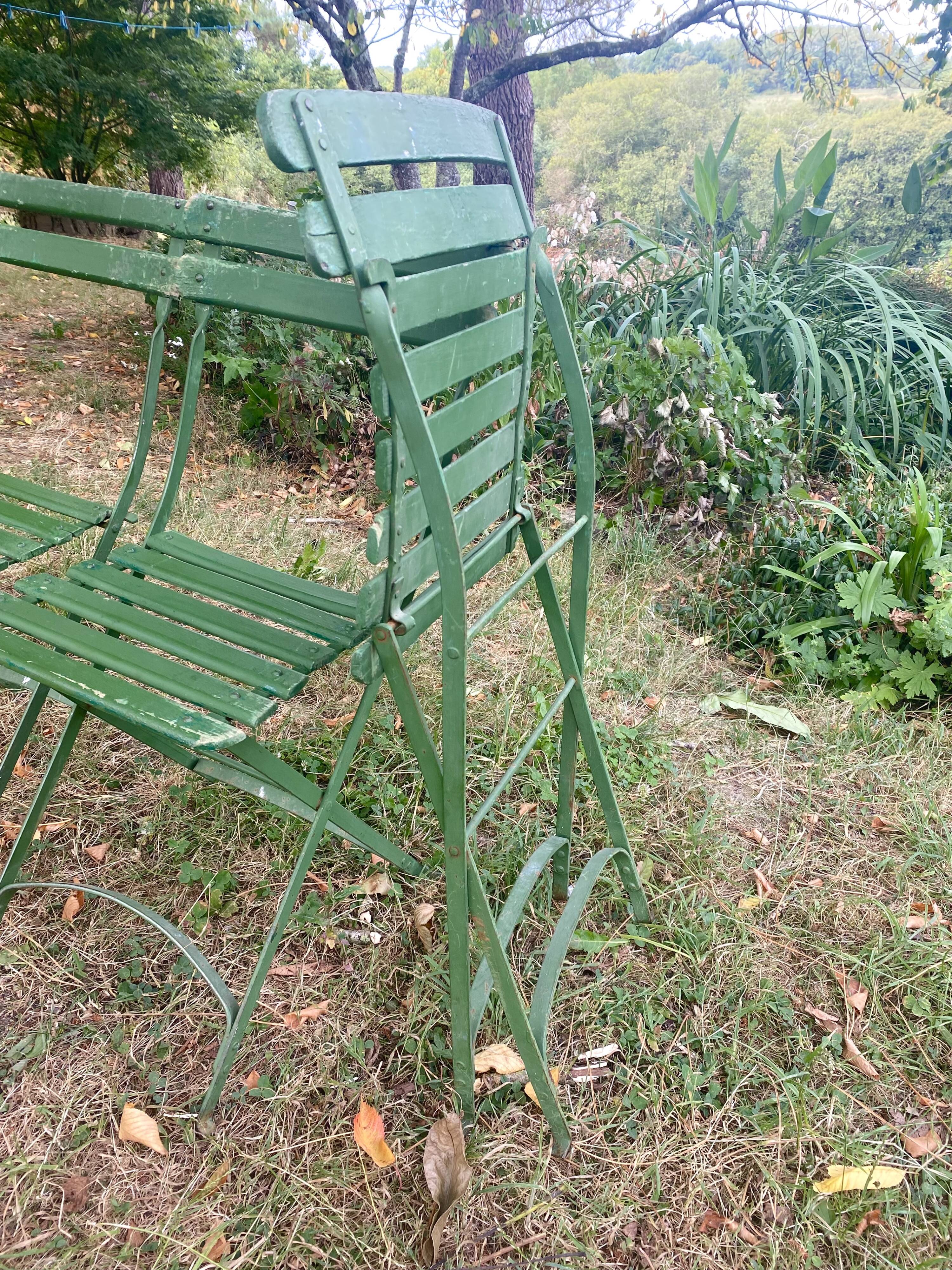 Antique folding garden chairs with wooden slats