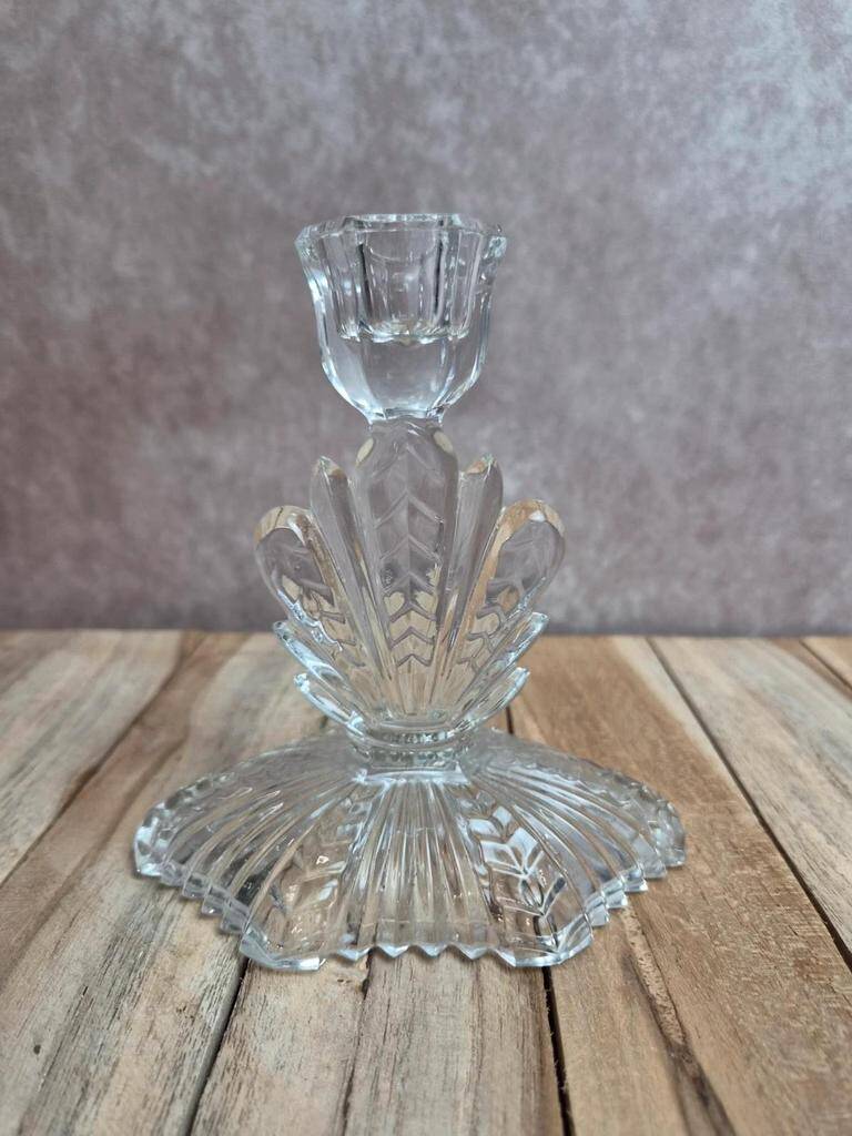 Antique pressed glass candlestick – Art Deco design