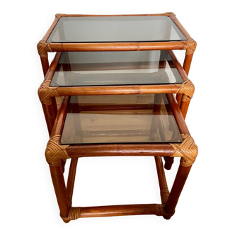 Bamboo and rattan nesting tables