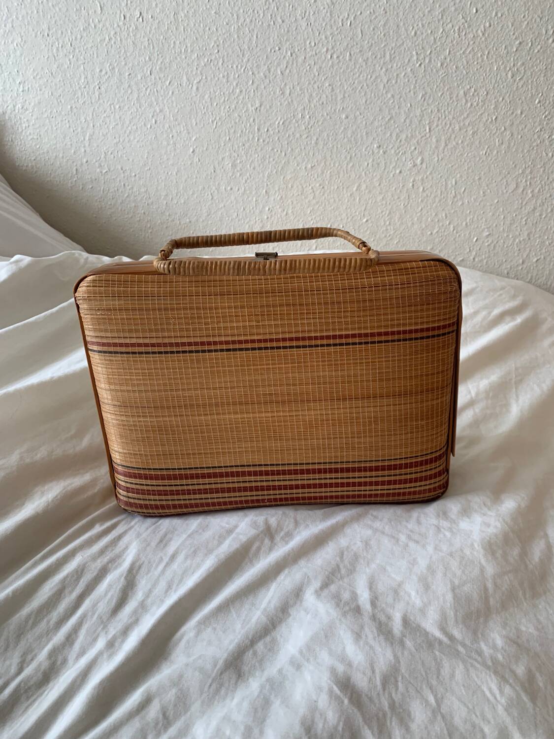 Striped wicker handbag briefcase