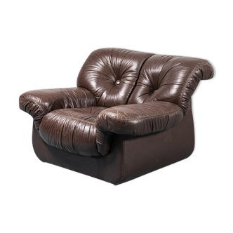Brown leather armchair 70s vintage modern
