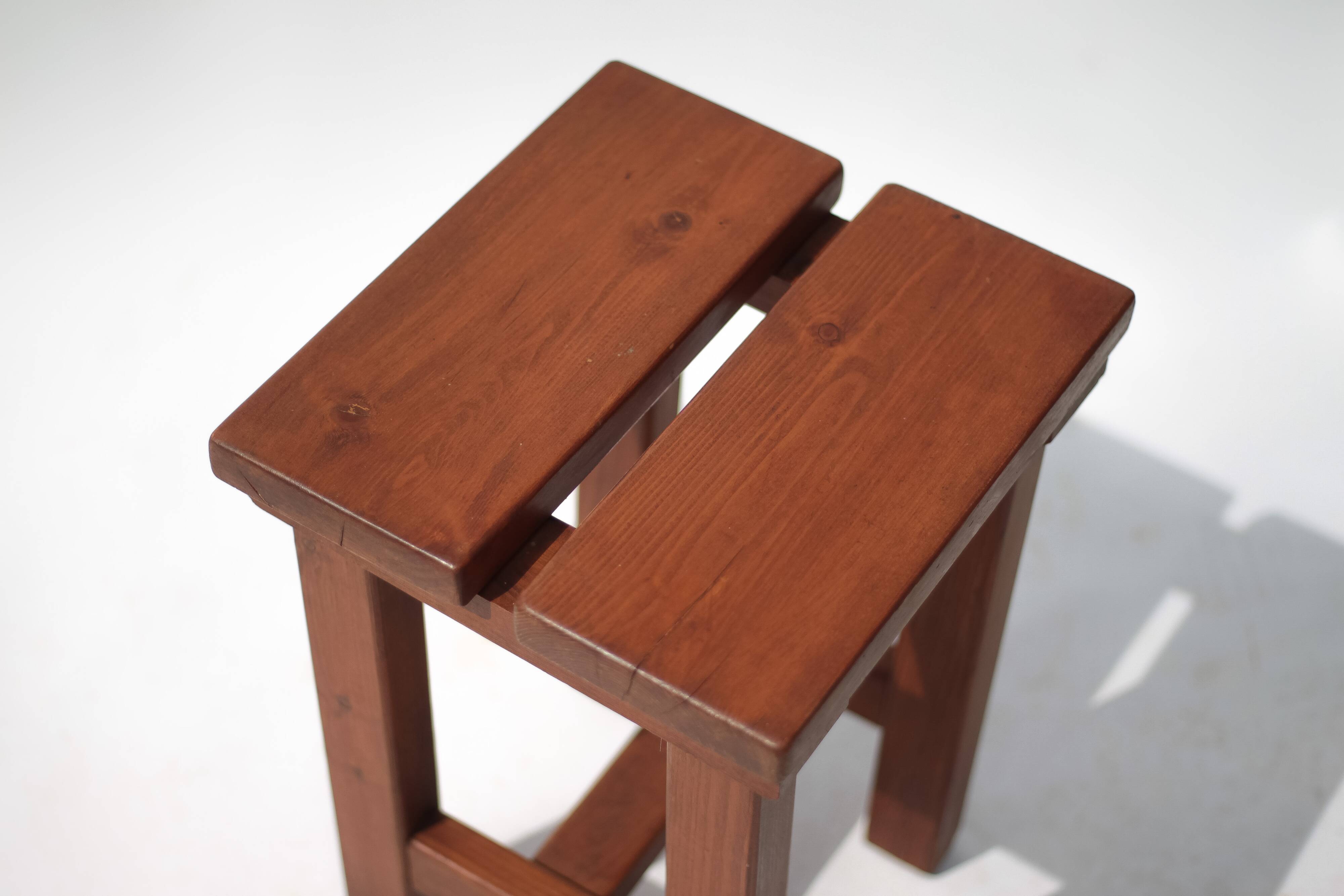 Vintage stool, brutalist pine stool, accent stool