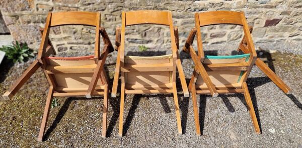 Lot de 3 fauteuils bridge à pieds compas années 50/60