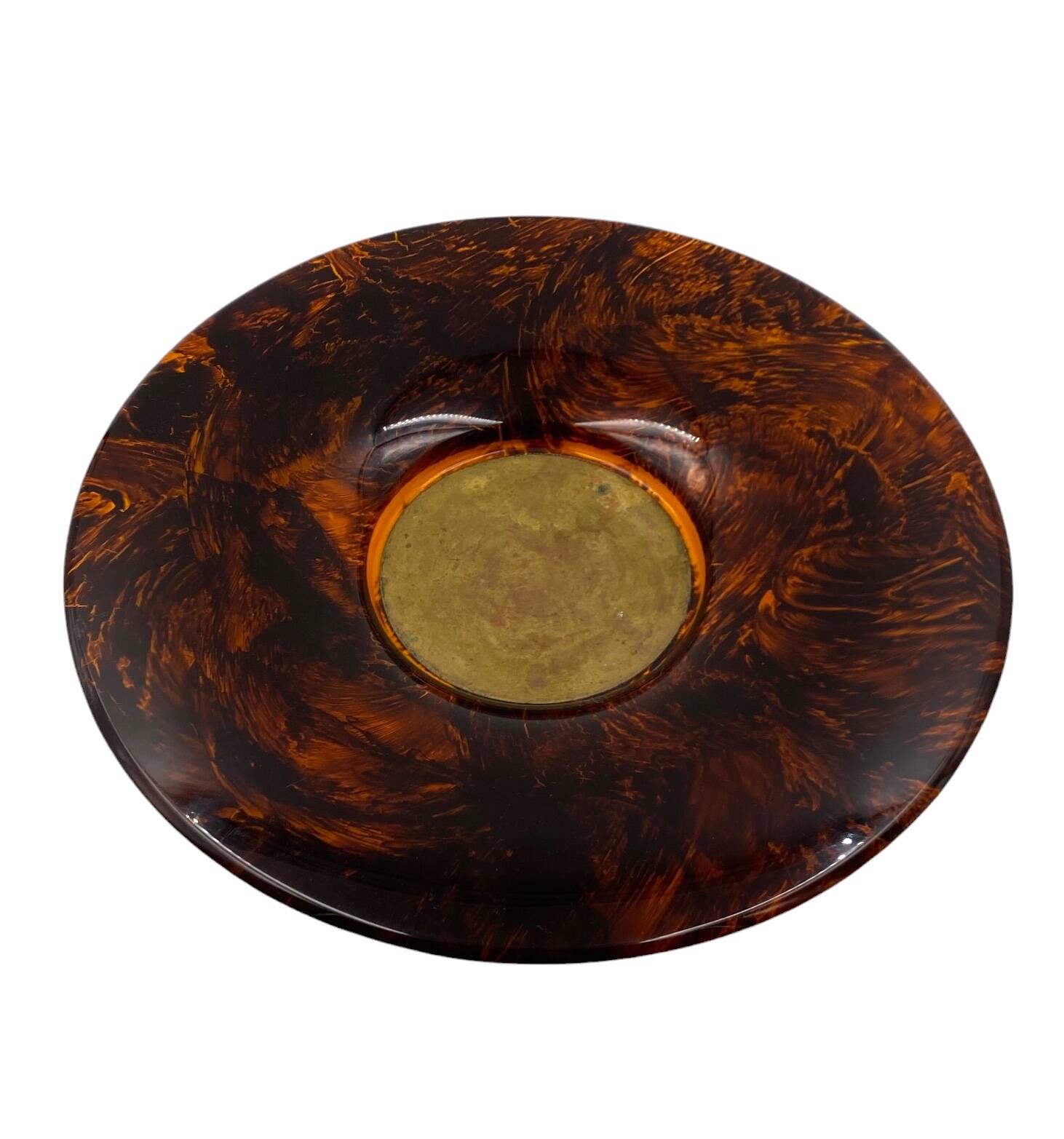 Hollywood regency brass and tortoiseshell lucite tray, Guzzini Italy 1970s