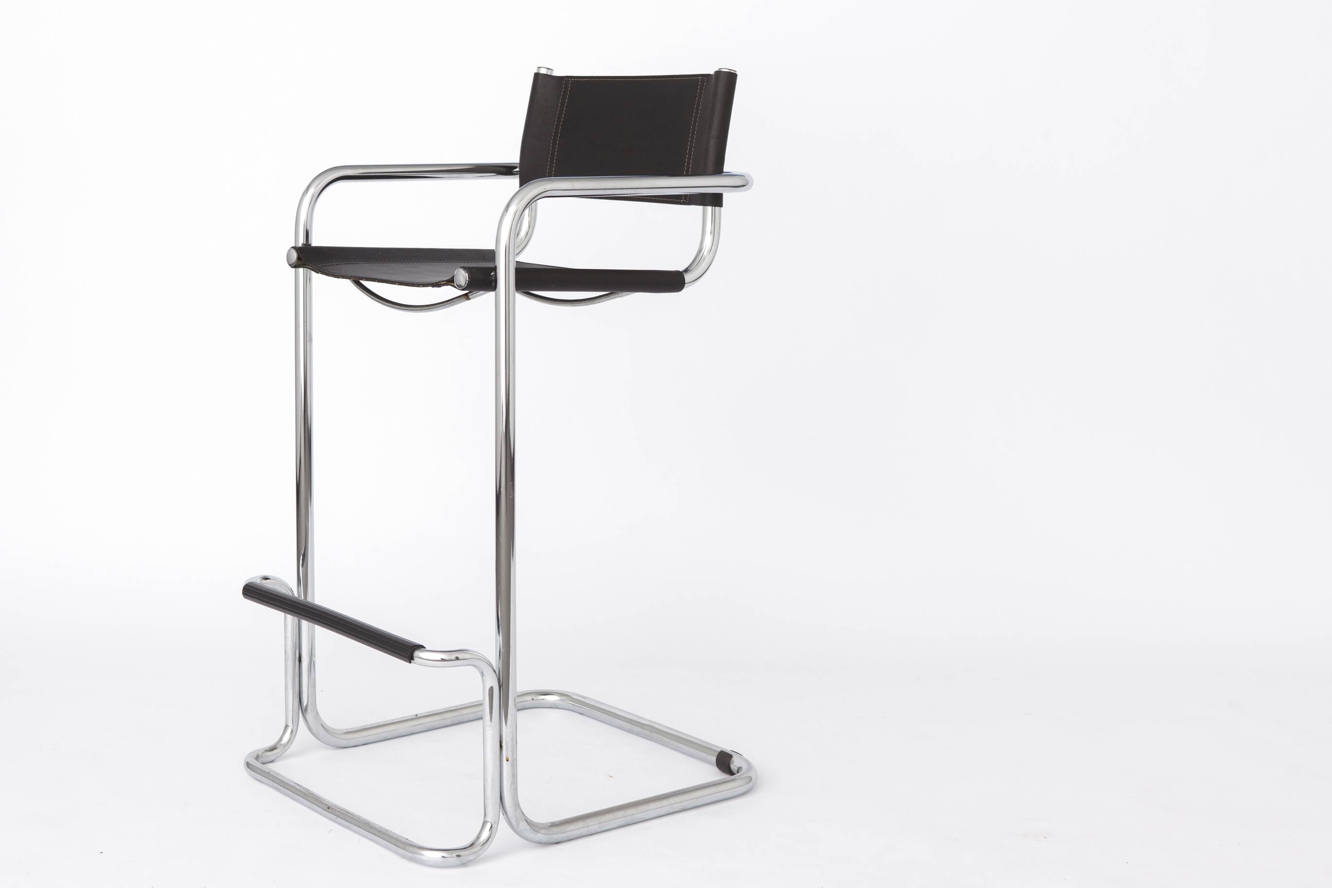Vintage Cantilever Bar Stool, Chrome Frame, Black Faux Leather, 1990s