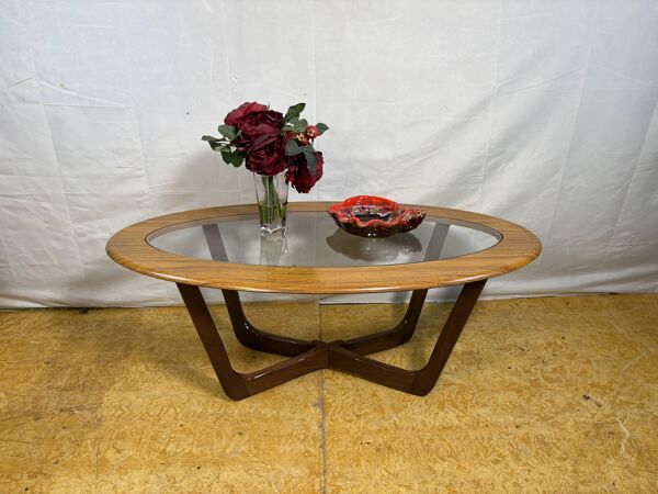 Table basse rétro vintage des années 50 par Schreiber, plateau en Formica • Verre D