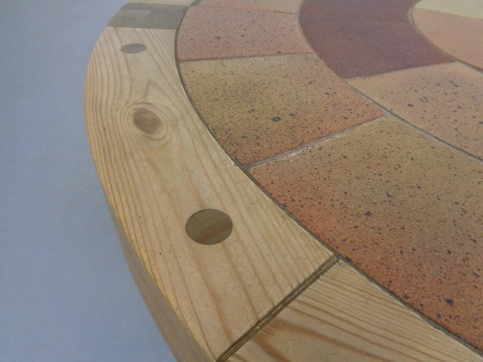 Large pine and ceramic coffee table by Lisbeth Sallingboe for Sallingboe, Denmark, 1970s.