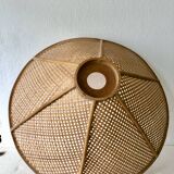 Large pendant light / lampshade in woven blond wicker
