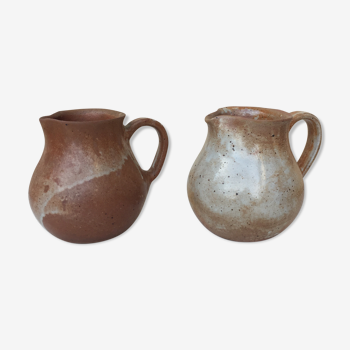 Duo of stoneware milk pitchers