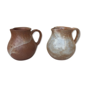 Duo of stoneware milk pitchers