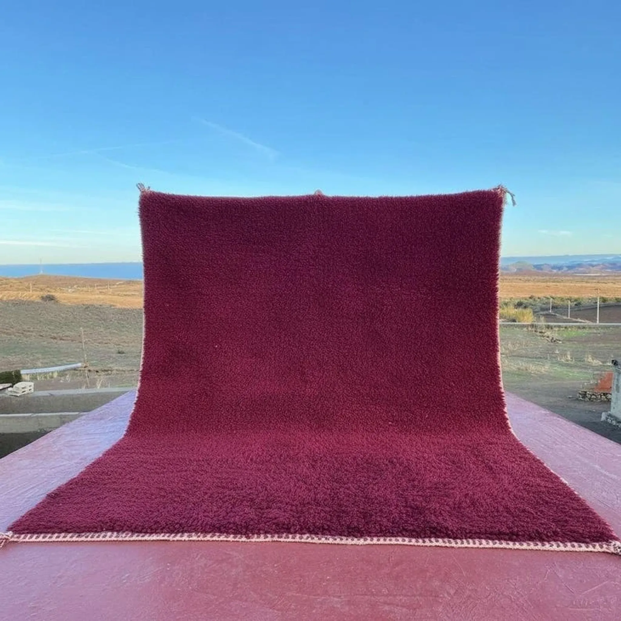 Large Moroccan Beni Ouarain rug in burgundy 400x300 cm