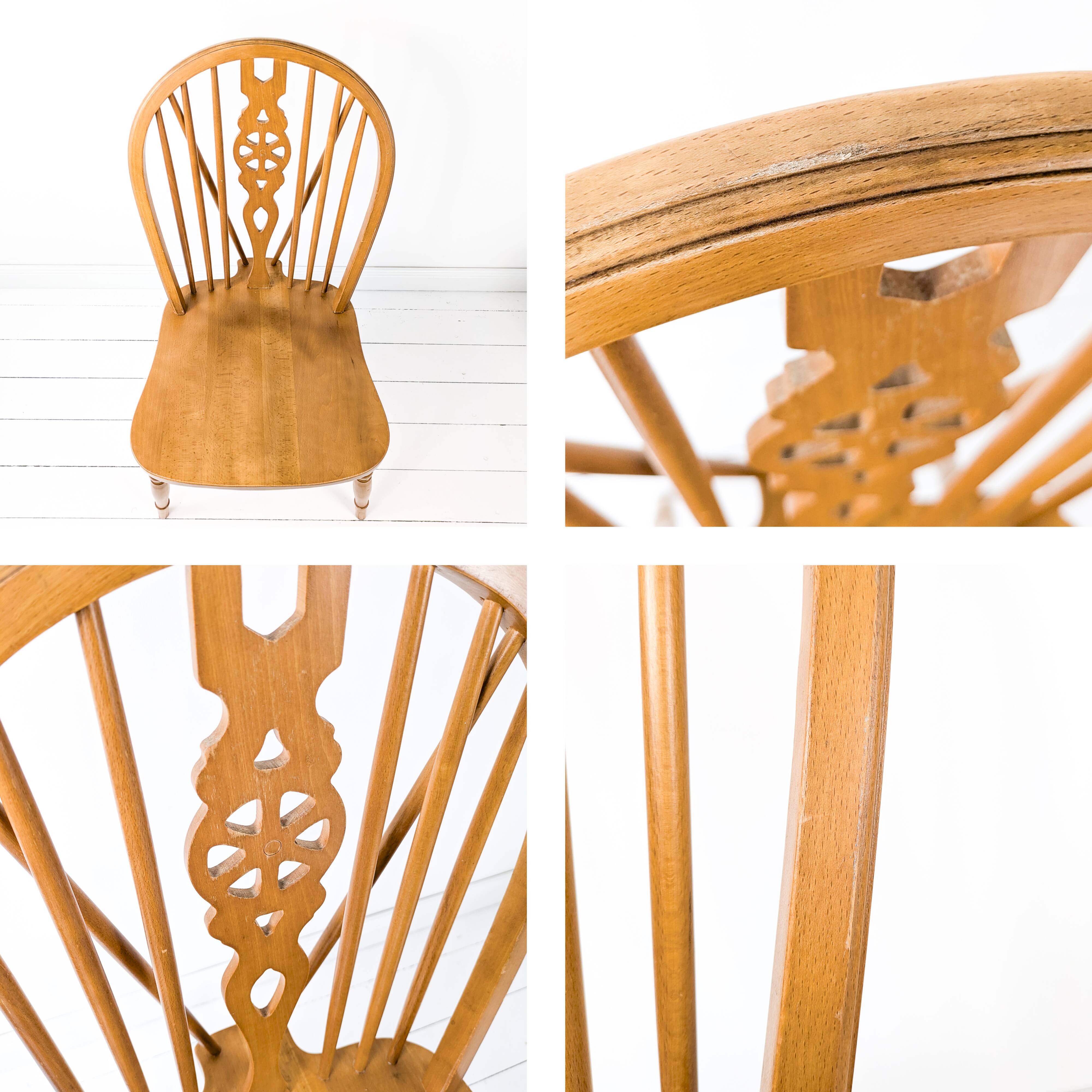 Paire de chaises vintage bois clair, dossier à barreaux, style campagne chic