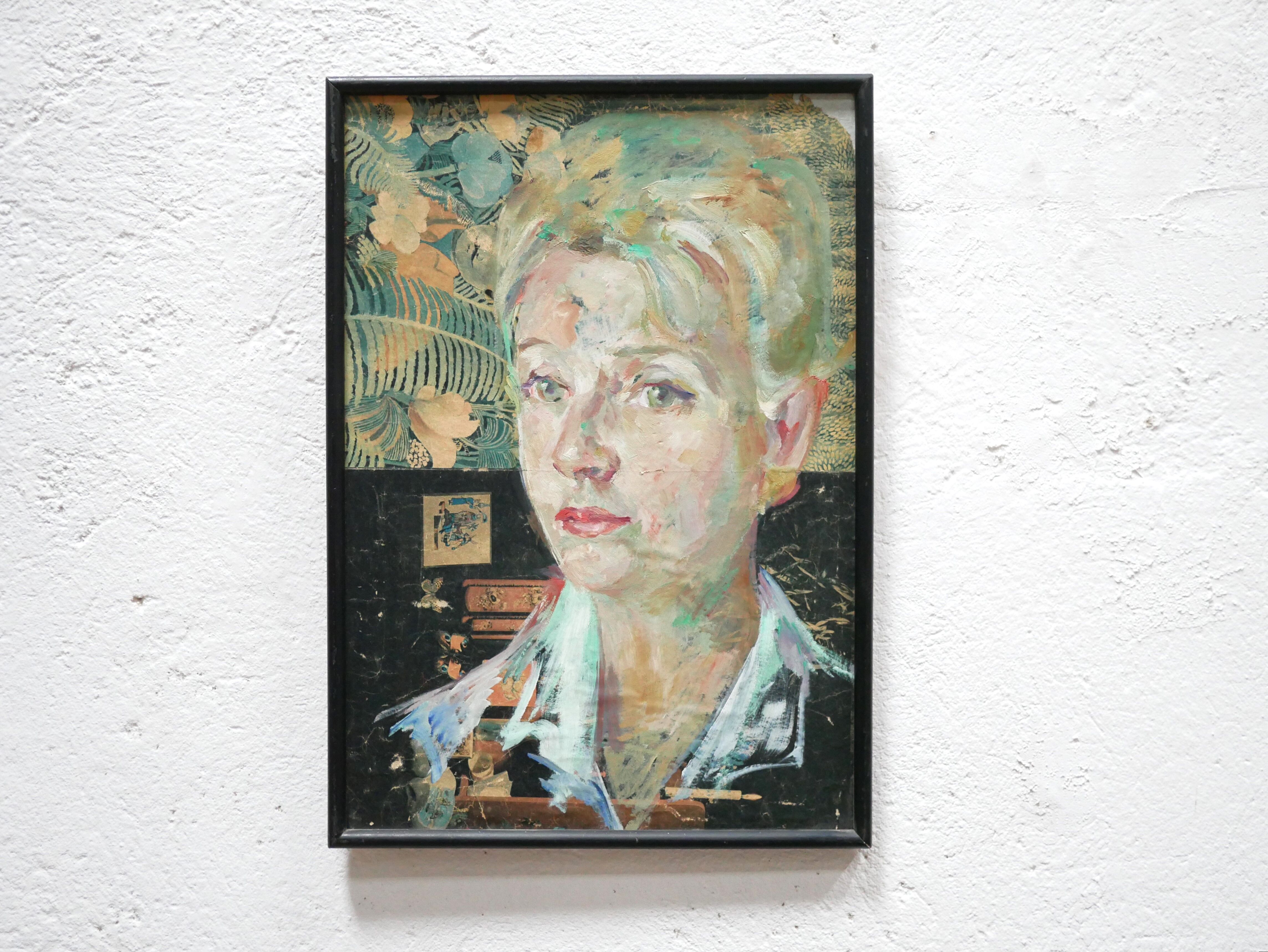 Vintage painting portrait on paper