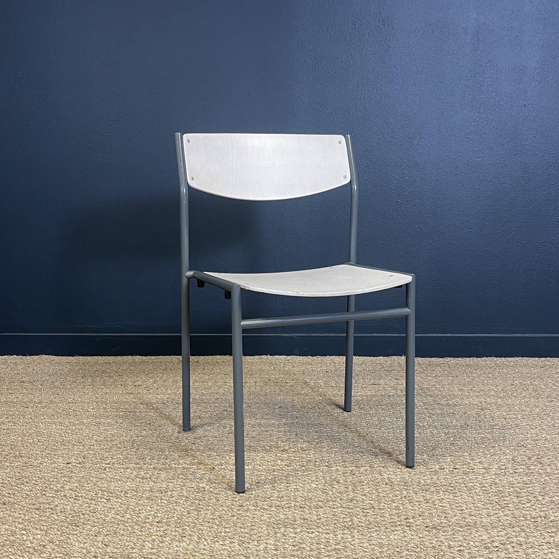 Pair of gijs van der sluis chairs white wood grey legs netherlands 1970s